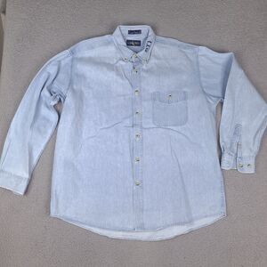 Vintage Luna Pier Denim Shirt Mens XL Blue Oversized RTI Services Inc Button Up‎